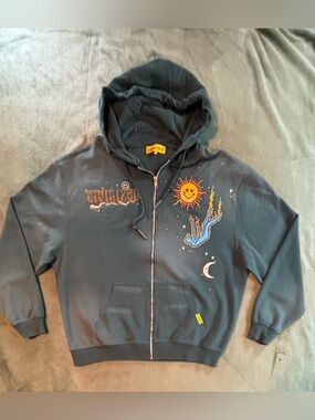 Civilized Green  Zip-Up Hoodie with Sun, Moon & Multi Graphics, Size: L (6574)